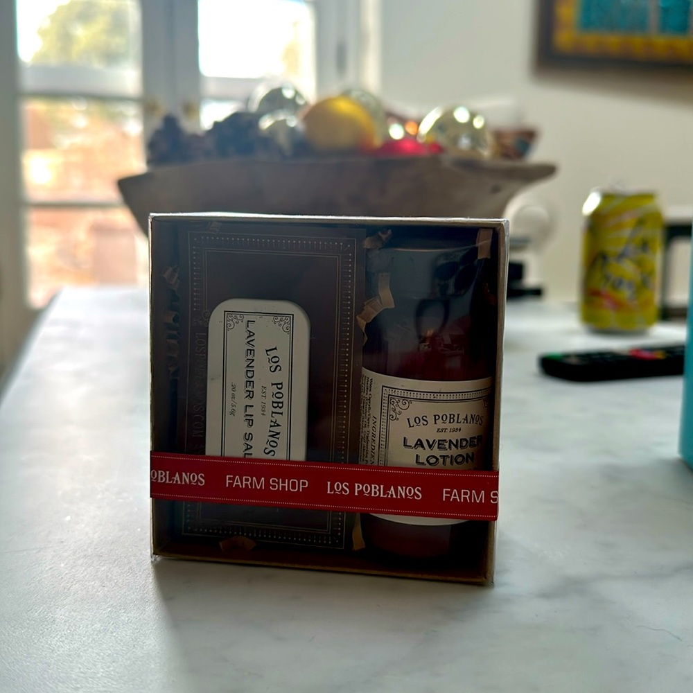 Los Poblanos Lavendar hand lotion and lip salve.